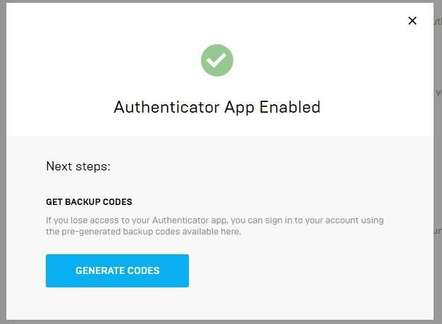 Hardware token based two-factor authentication (2FA) for Fortnite accounts