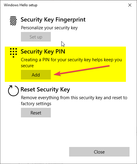 Managing FIDO2 Keys using Windows Control Panel