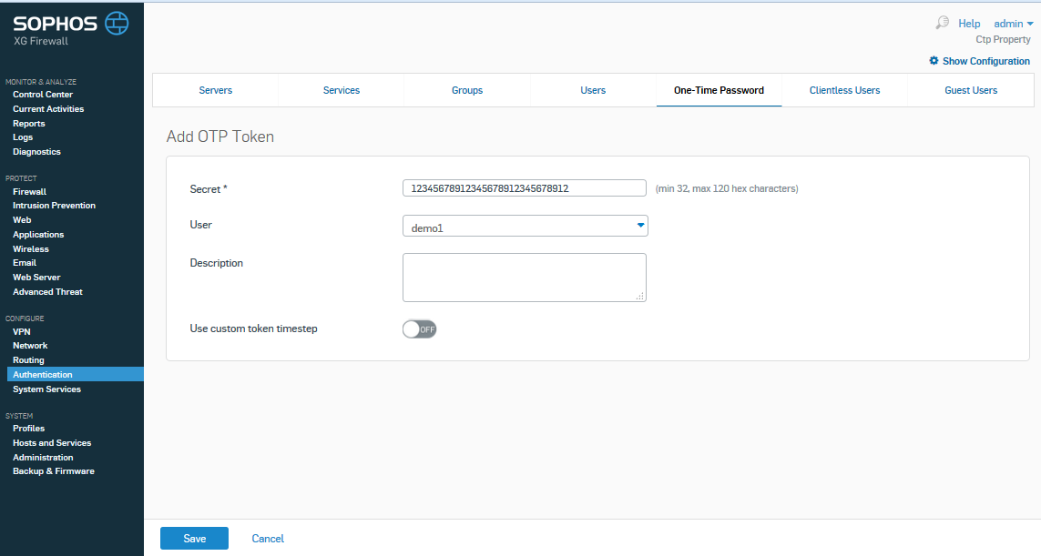 Sophos XG Firewall: Enable Token2 classic hardware tokens for multi-factor authentication